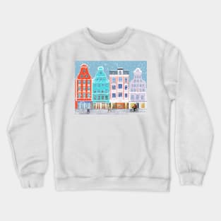 Winter City with Colorful Vintage Houses in the snow Crewneck Sweatshirt